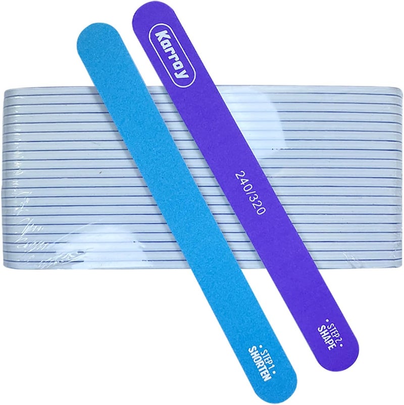 Karroy Nail File and Buffer for Natural Nails Dual Sided 2 Steps Shorten and Shape Nail Tools 20pcs 240/320 Grit - Image 1